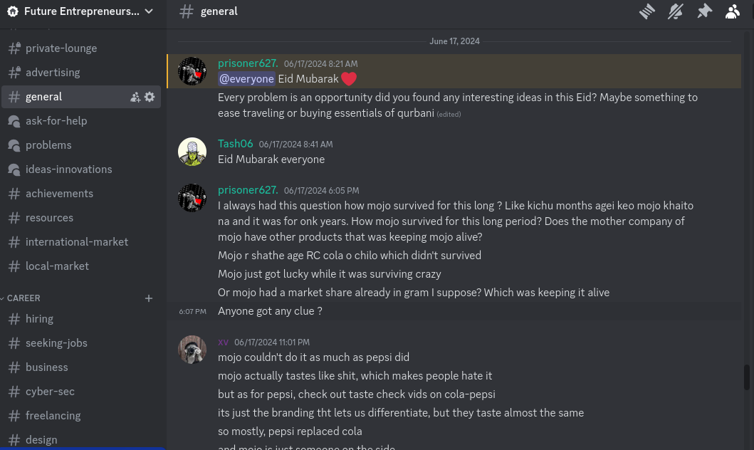 Discord General chat for Future Entrepreneurs Bangladesh